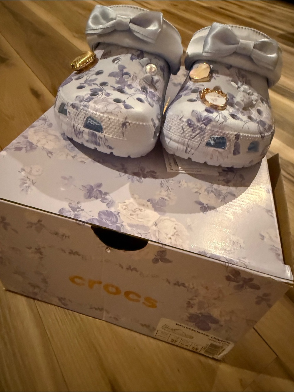 LoveShackFancy Women’s Floral Clog Sandals in Light Blue with Gold Charms - Picture 4 of 4
